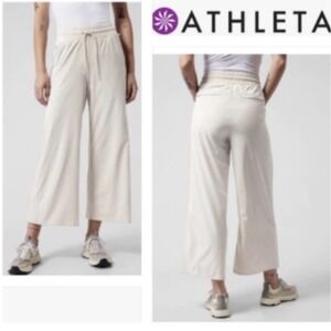 Athleta Avenue Wide Leg Crop Pants Women 14T‎ Tall Beige Athleisure Lightweight